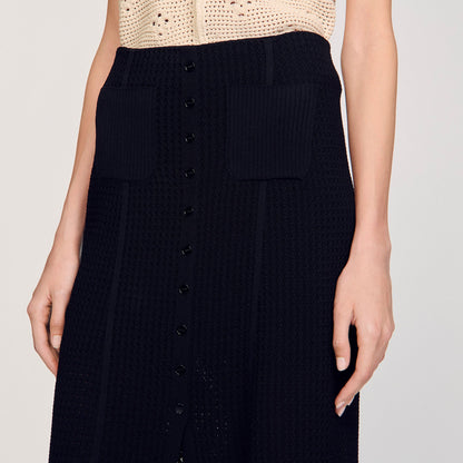 Sandro Maxi decorative knit skirt Black