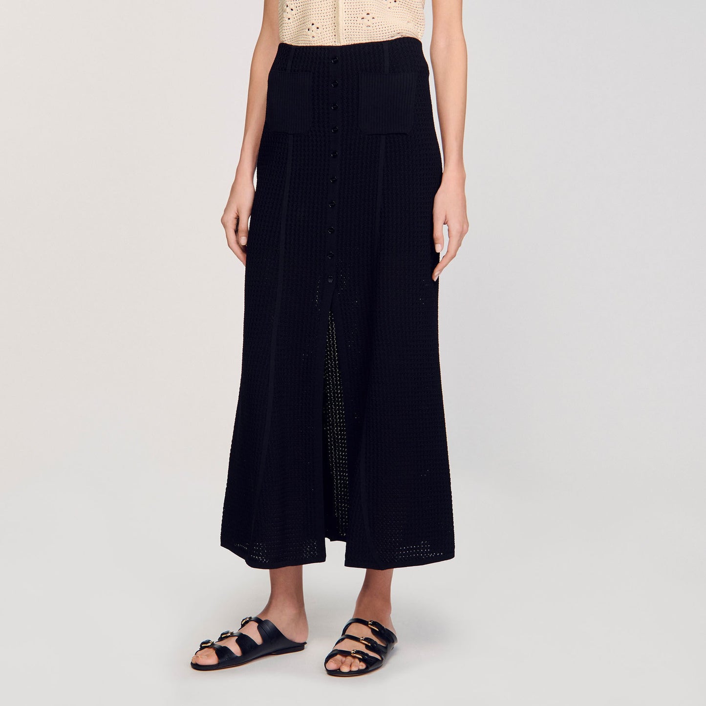 Sandro Maxi decorative knit skirt Black