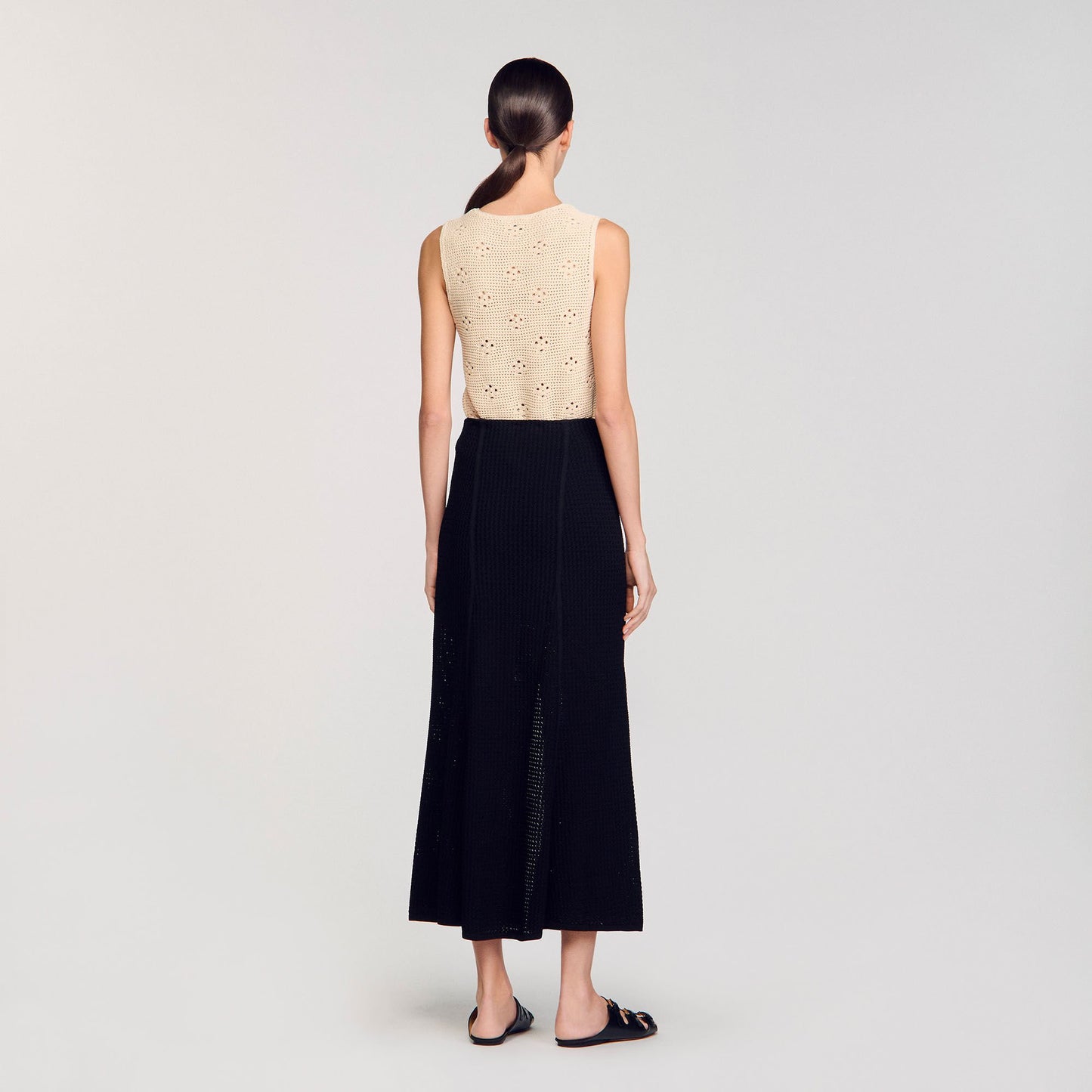 Sandro Maxi decorative knit skirt Black