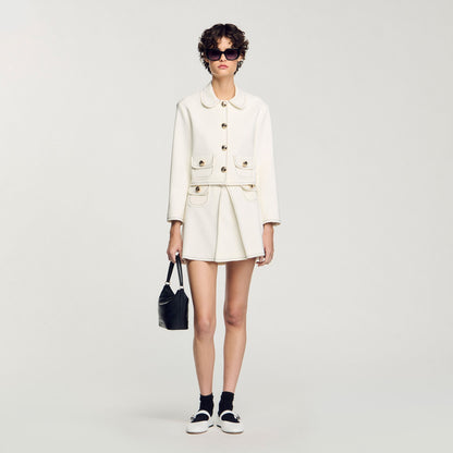 Sandro Mini box-pleated skirt Ecru