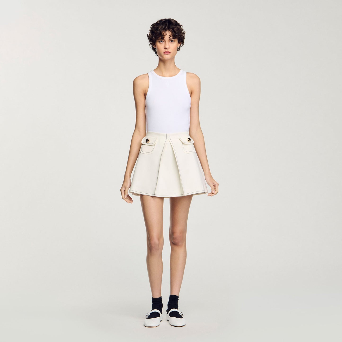 Sandro Mini box-pleated skirt Ecru