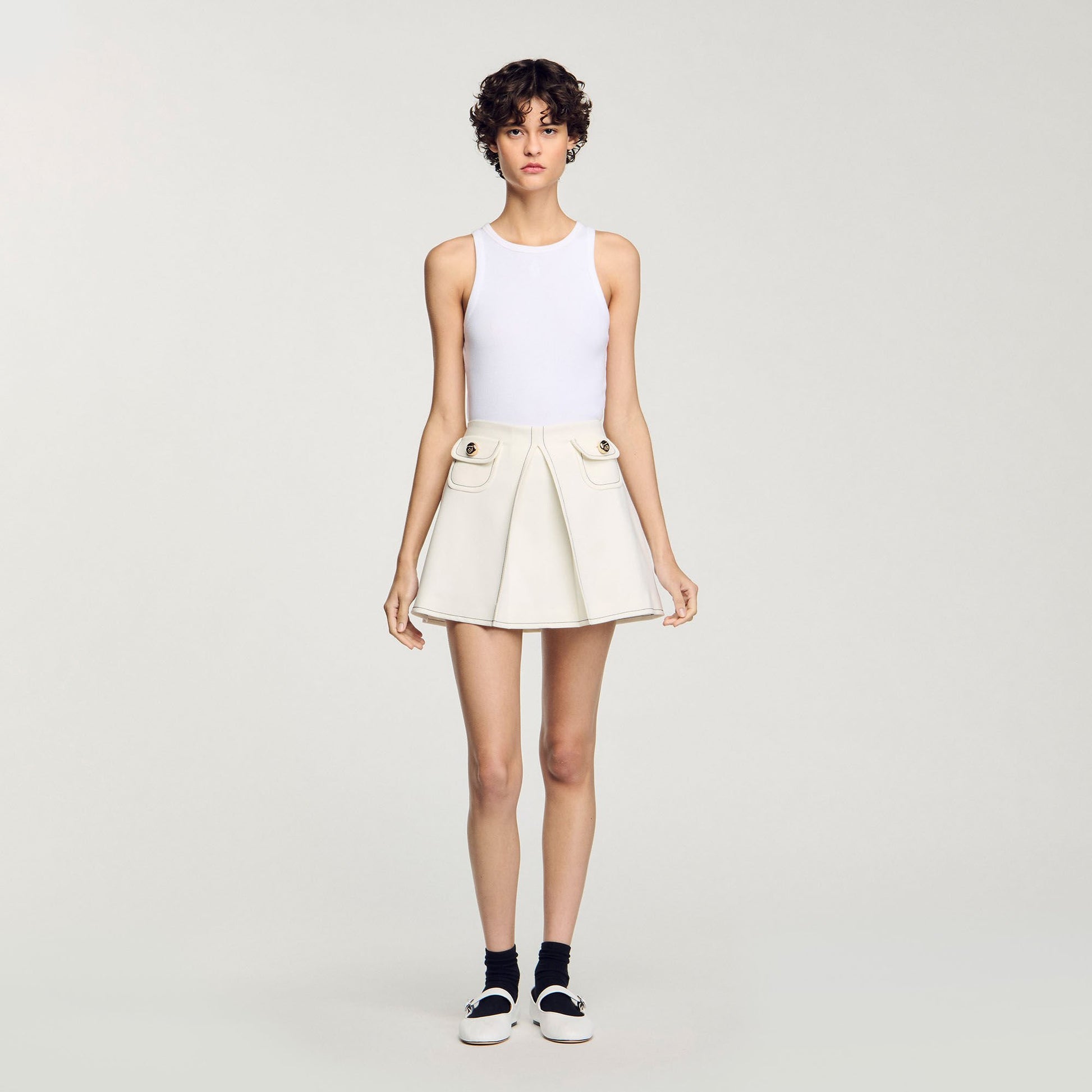 Sandro Mini box-pleated skirt Ecru