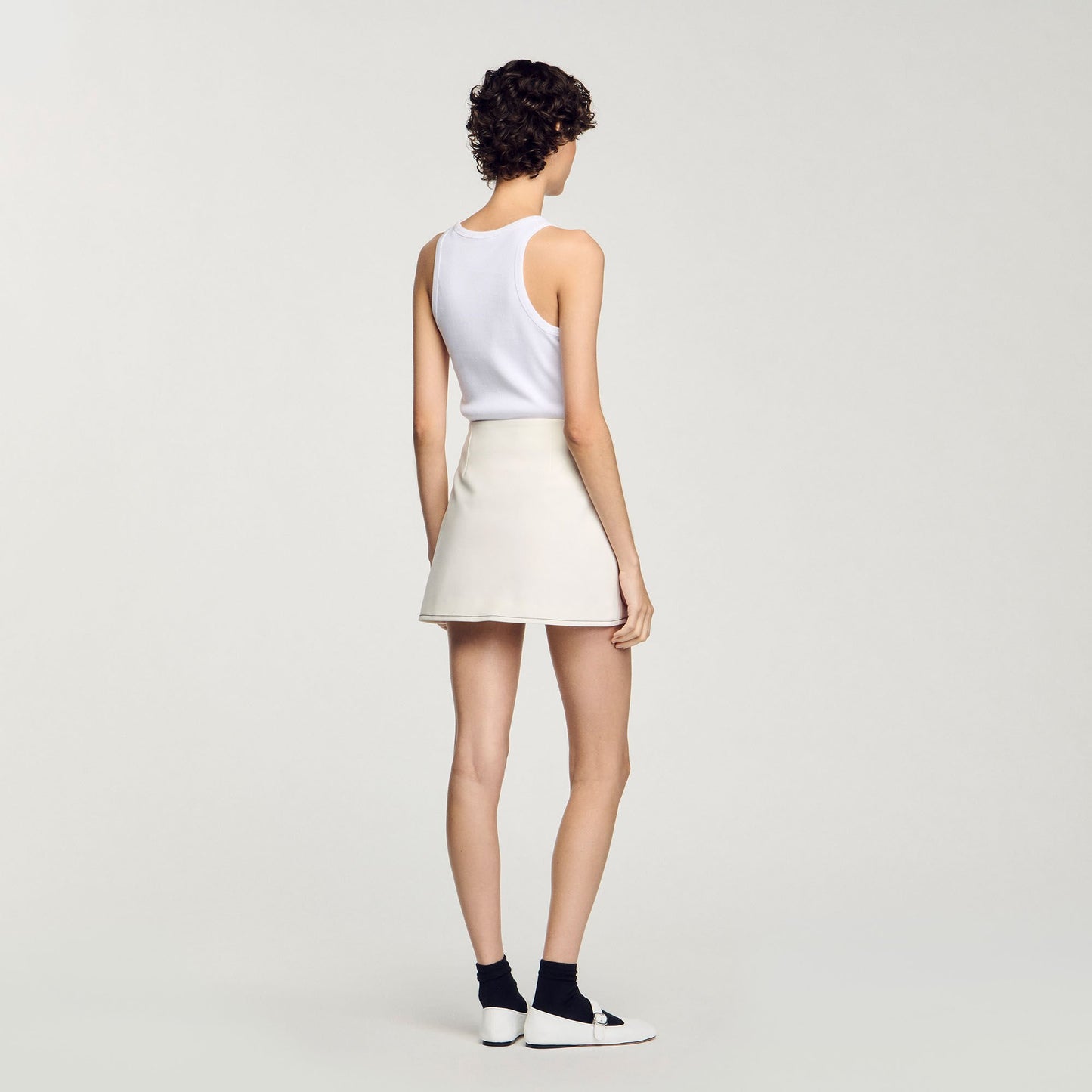Sandro Mini box-pleated skirt Ecru
