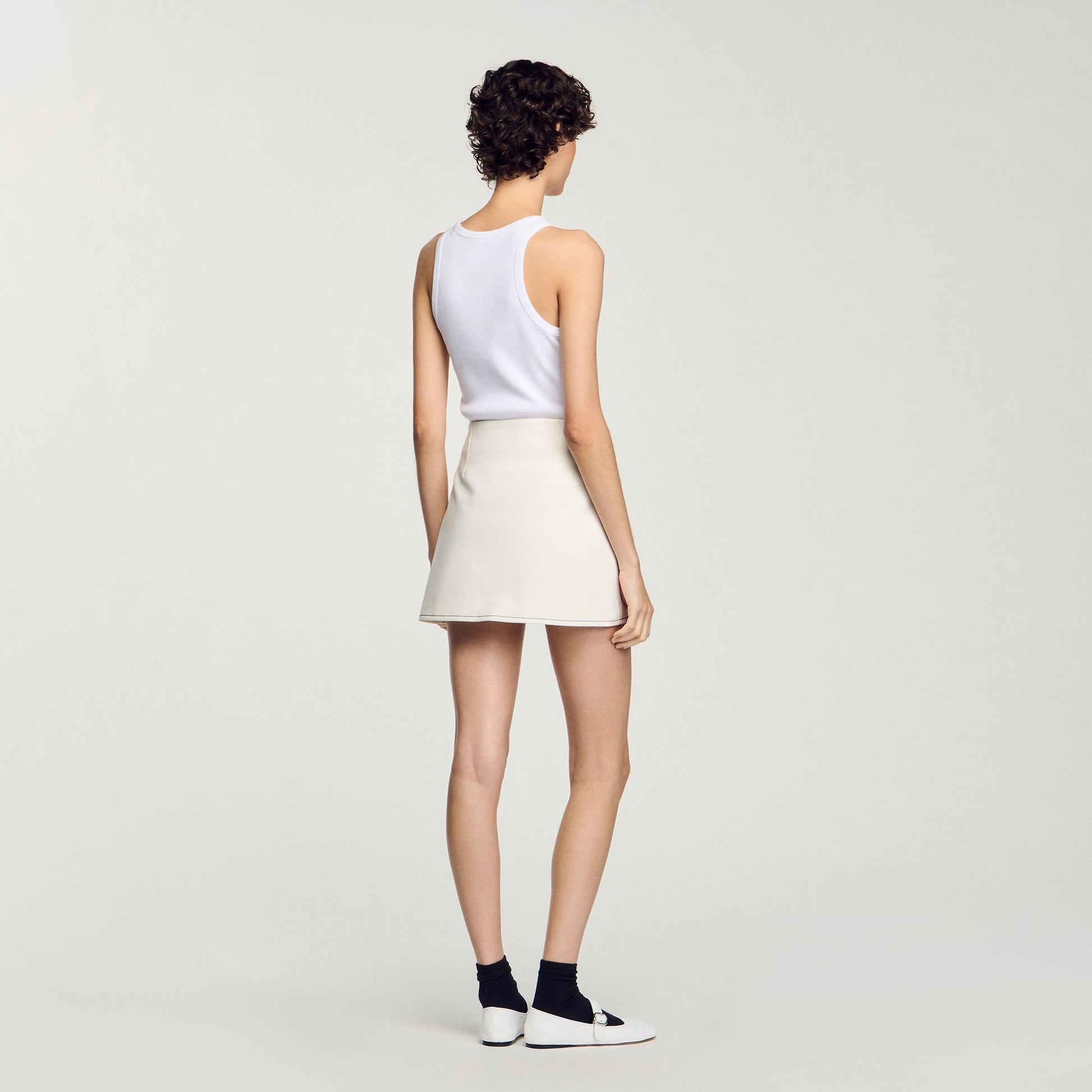 Sandro Mini box-pleated skirt Ecru