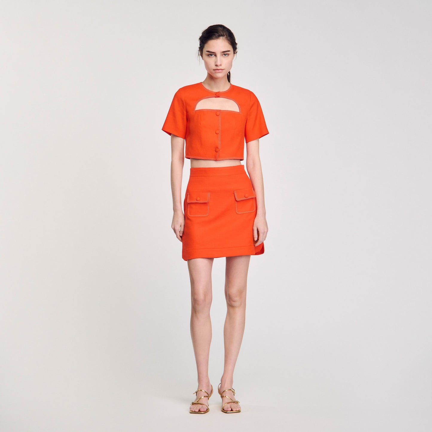 Sandro Mini skirt with pockets Orange