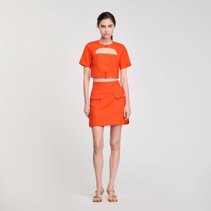 Sandro Mini skirt with pockets Orange