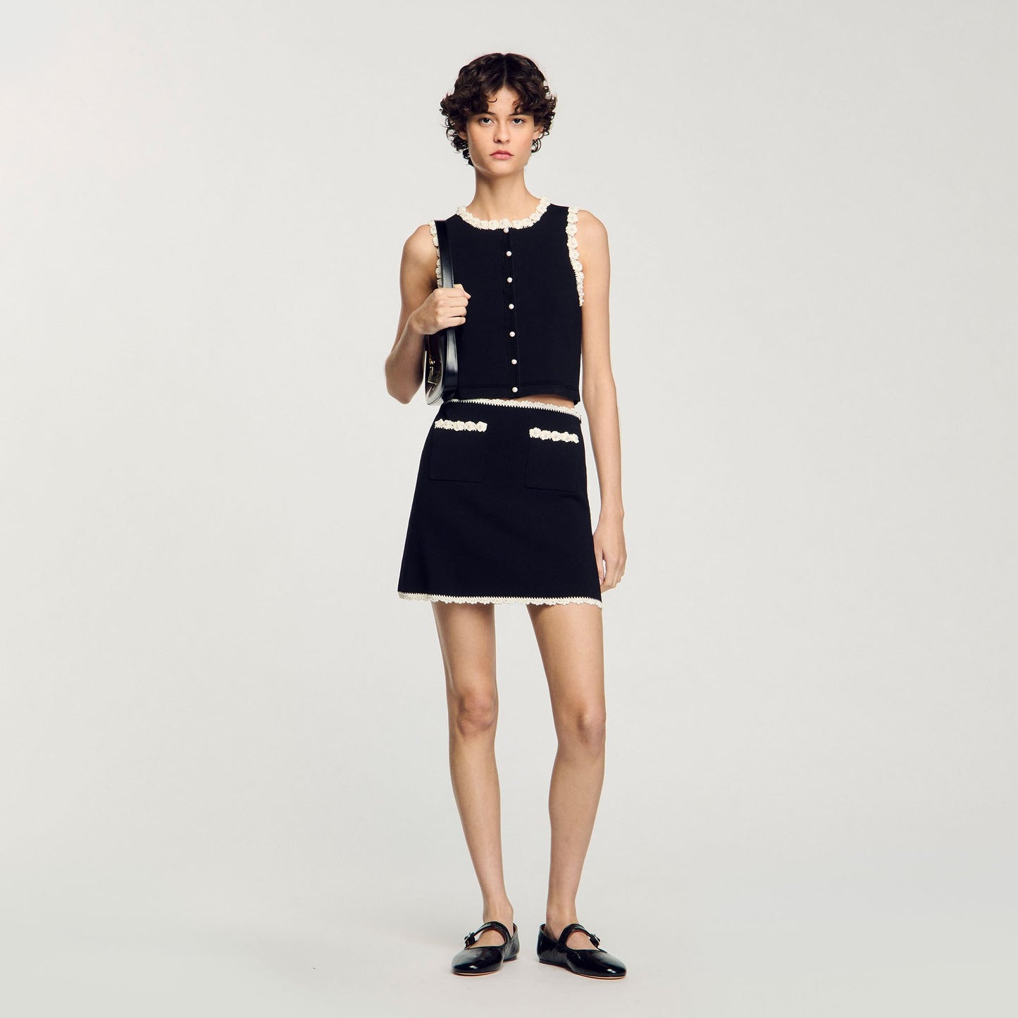 Sandro Mini skirt with crochet details Black