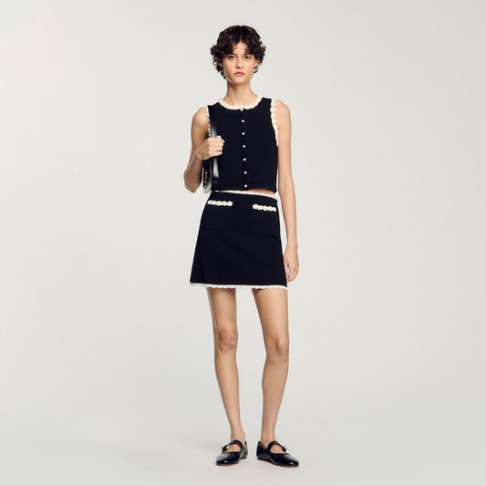 Sandro Mini skirt with crochet details Black