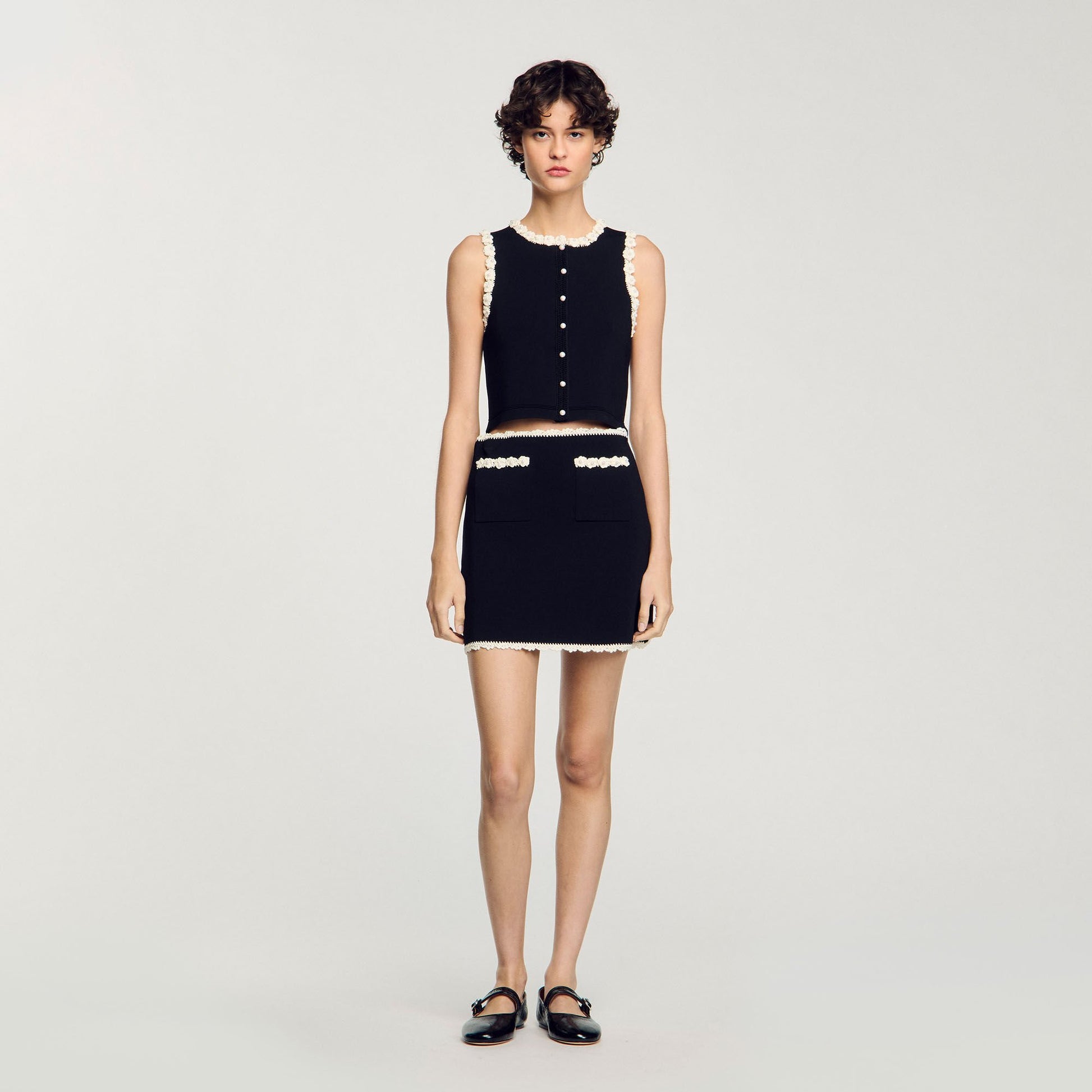 Sandro Mini skirt with crochet details Black