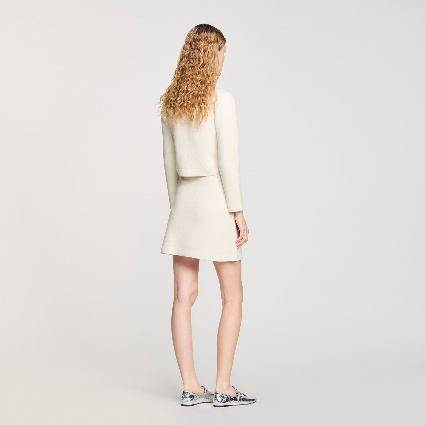 Sandro Mini rib-knit skirt Ecru