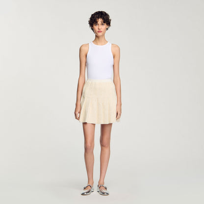 Sandro Mini tweed pleated skirt Ecru