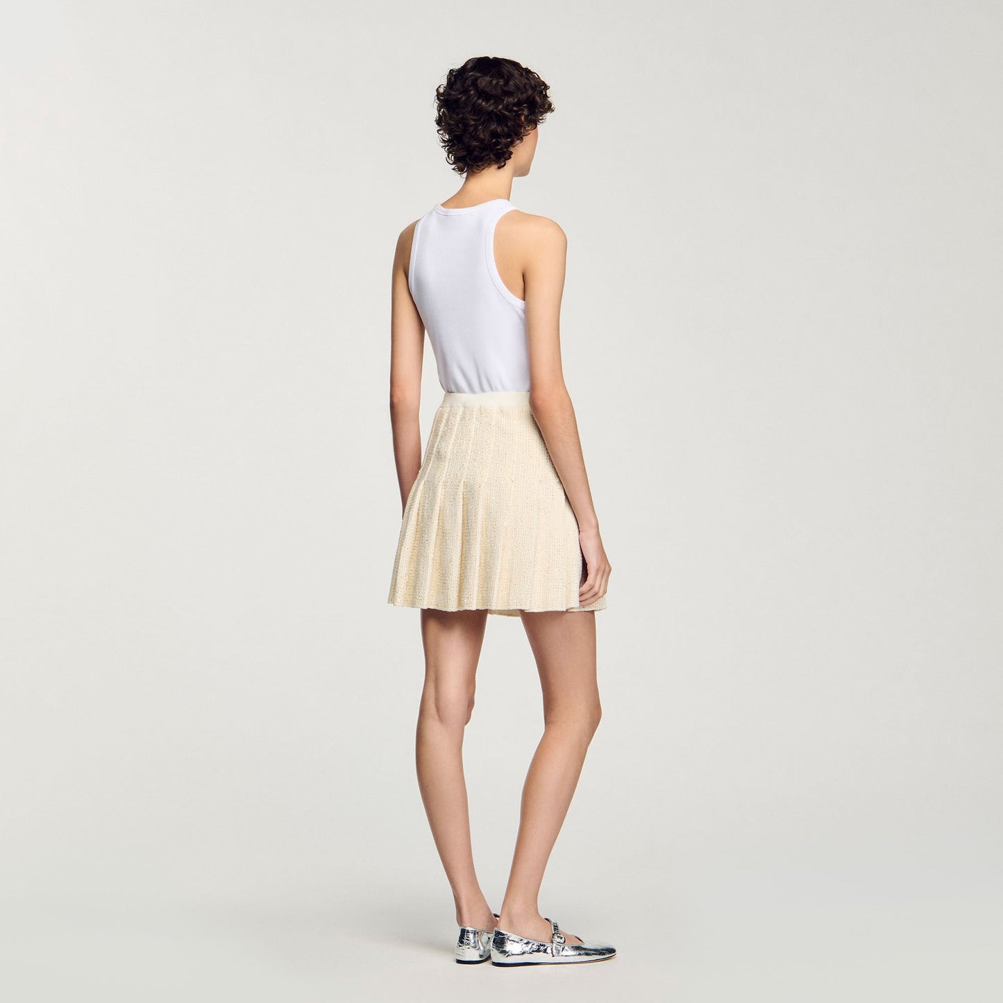 Sandro Mini tweed pleated skirt Ecru