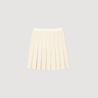 Sandro Mini tweed pleated skirt Ecru