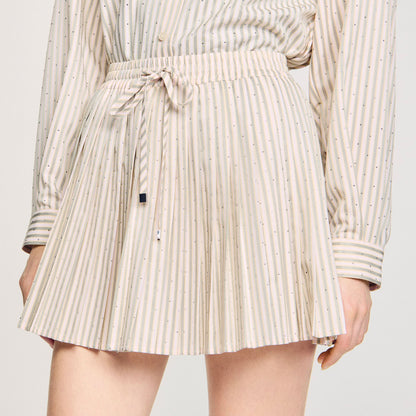 Sandro Rhinestone striped pleated skirt Khaki / Pink
