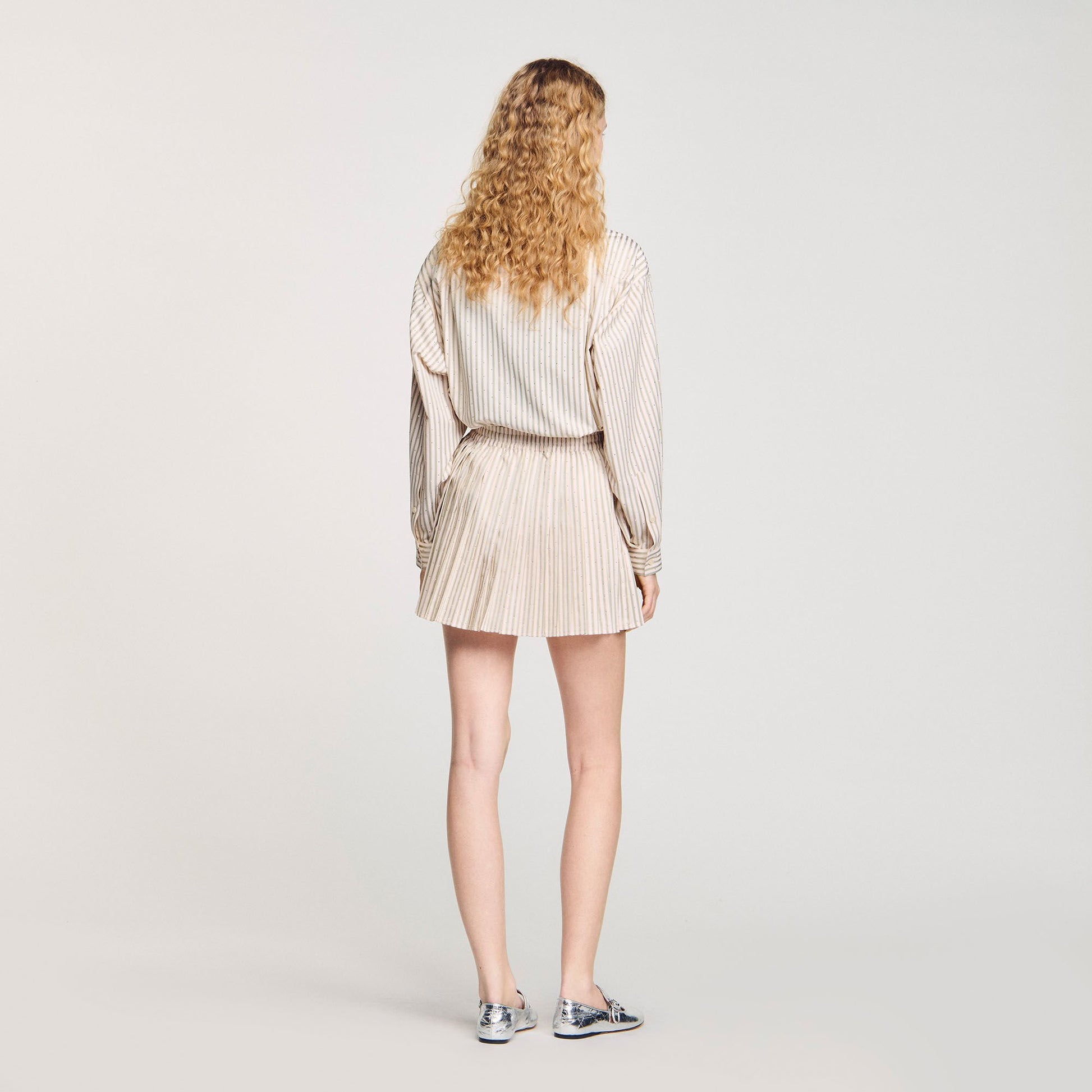 Sandro Rhinestone striped pleated skirt Khaki / Pink