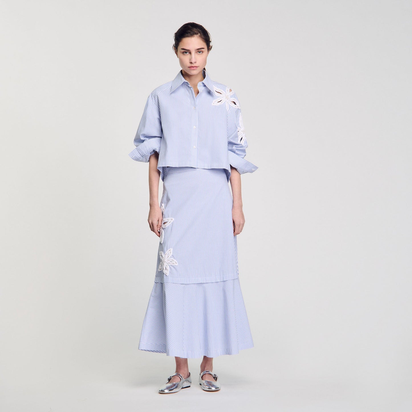 Sandro Maxi striped skirt Sky Blue