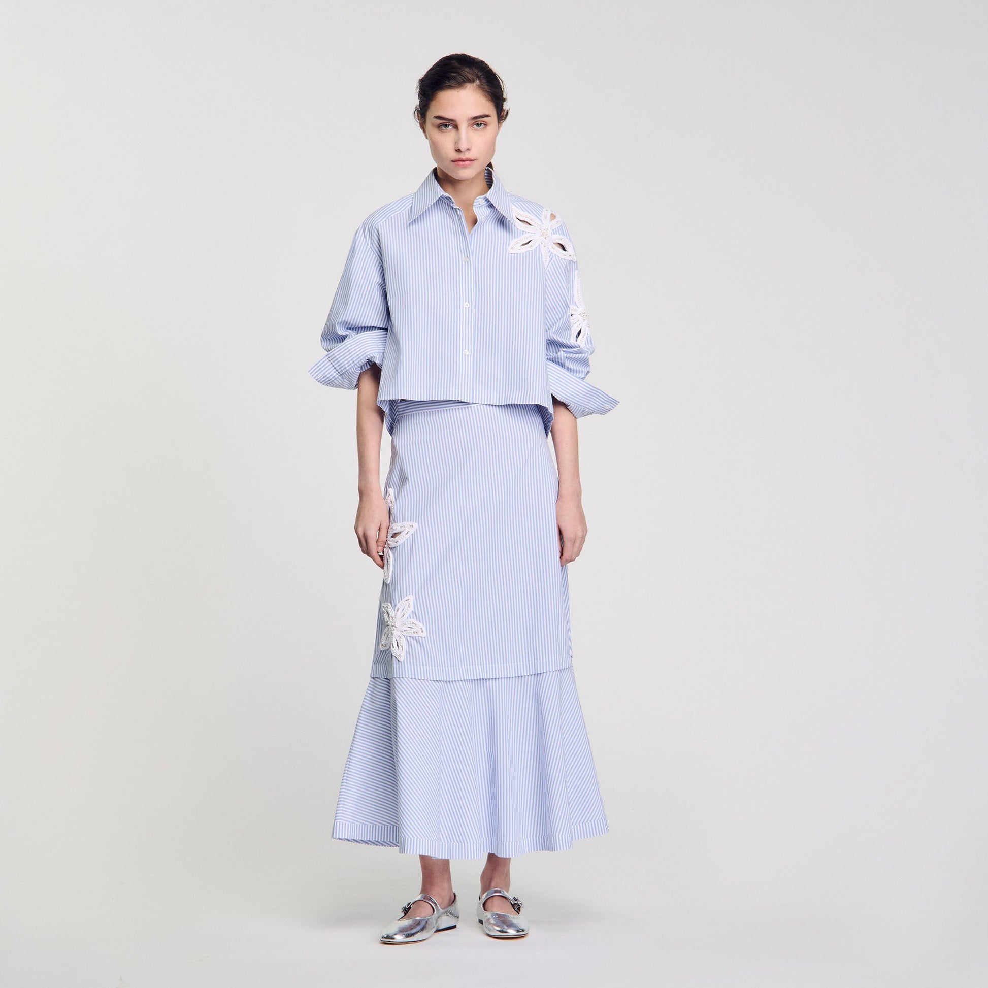 Sandro Maxi striped skirt Sky Blue