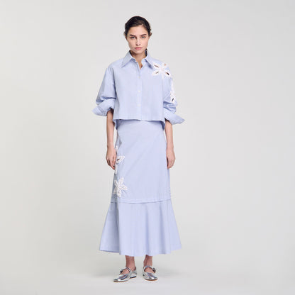 Sandro Maxi striped skirt Sky Blue