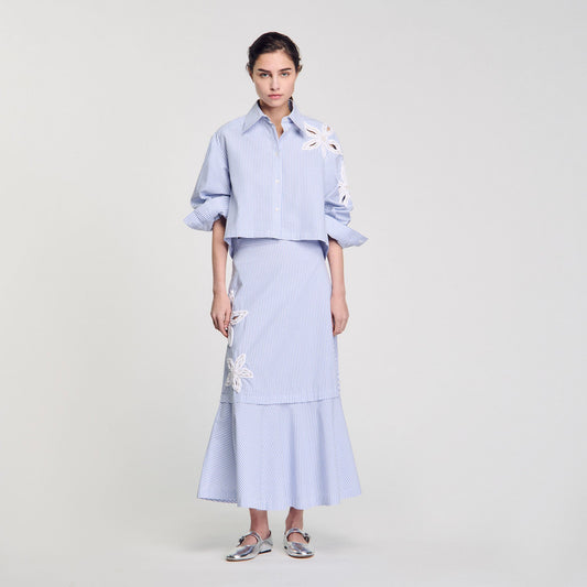 Sandro Maxi striped skirt Sky Blue