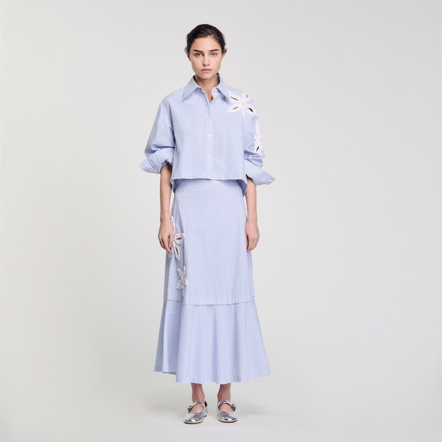 Sandro Maxi striped skirt Sky Blue