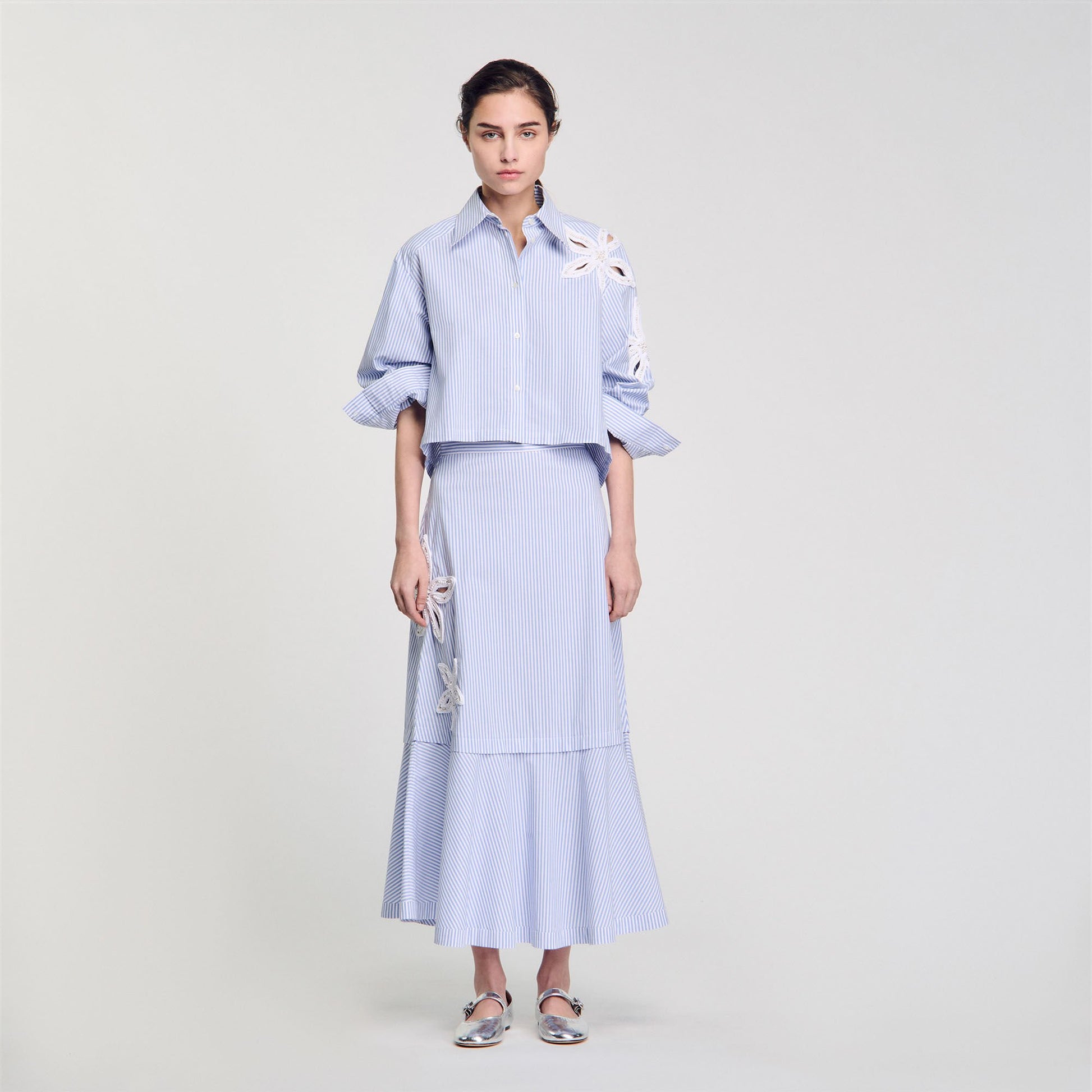 Sandro Maxi striped skirt Sky Blue
