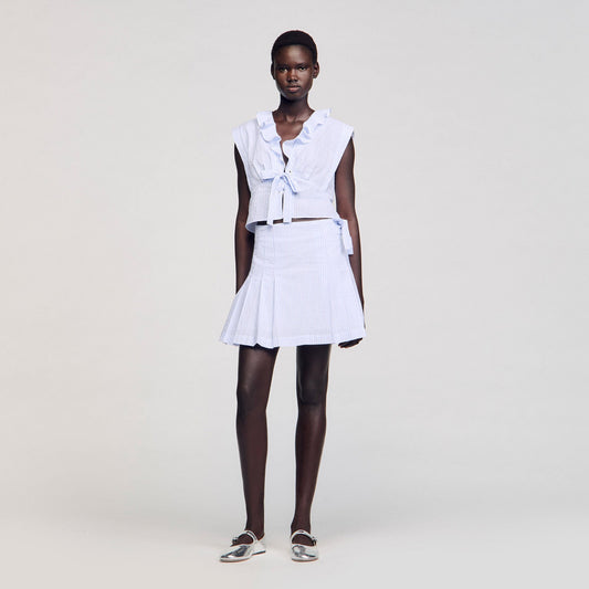 Sandro Mini striped skirt Ciel / Blanc
