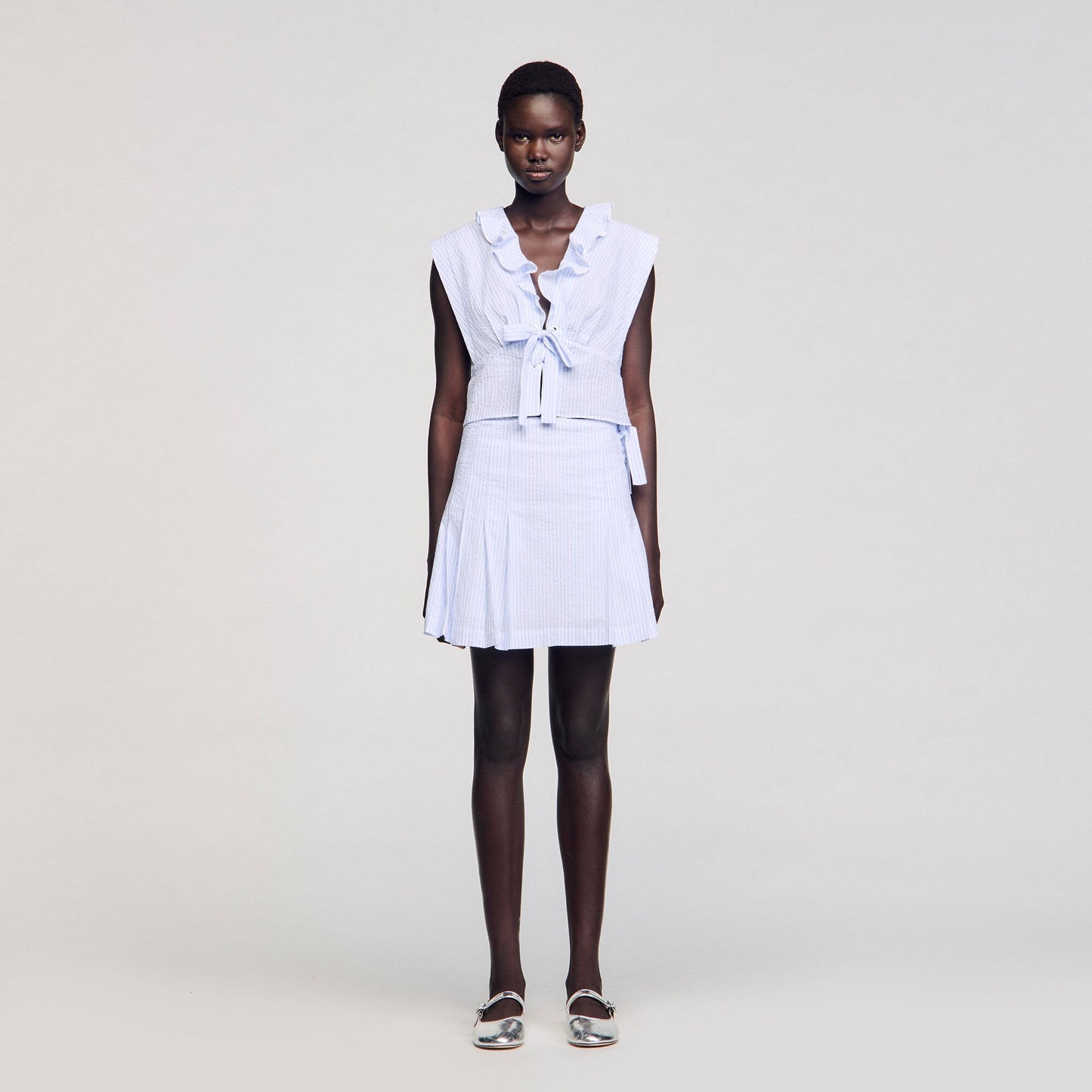 Sandro Mini striped skirt Ciel / Blanc