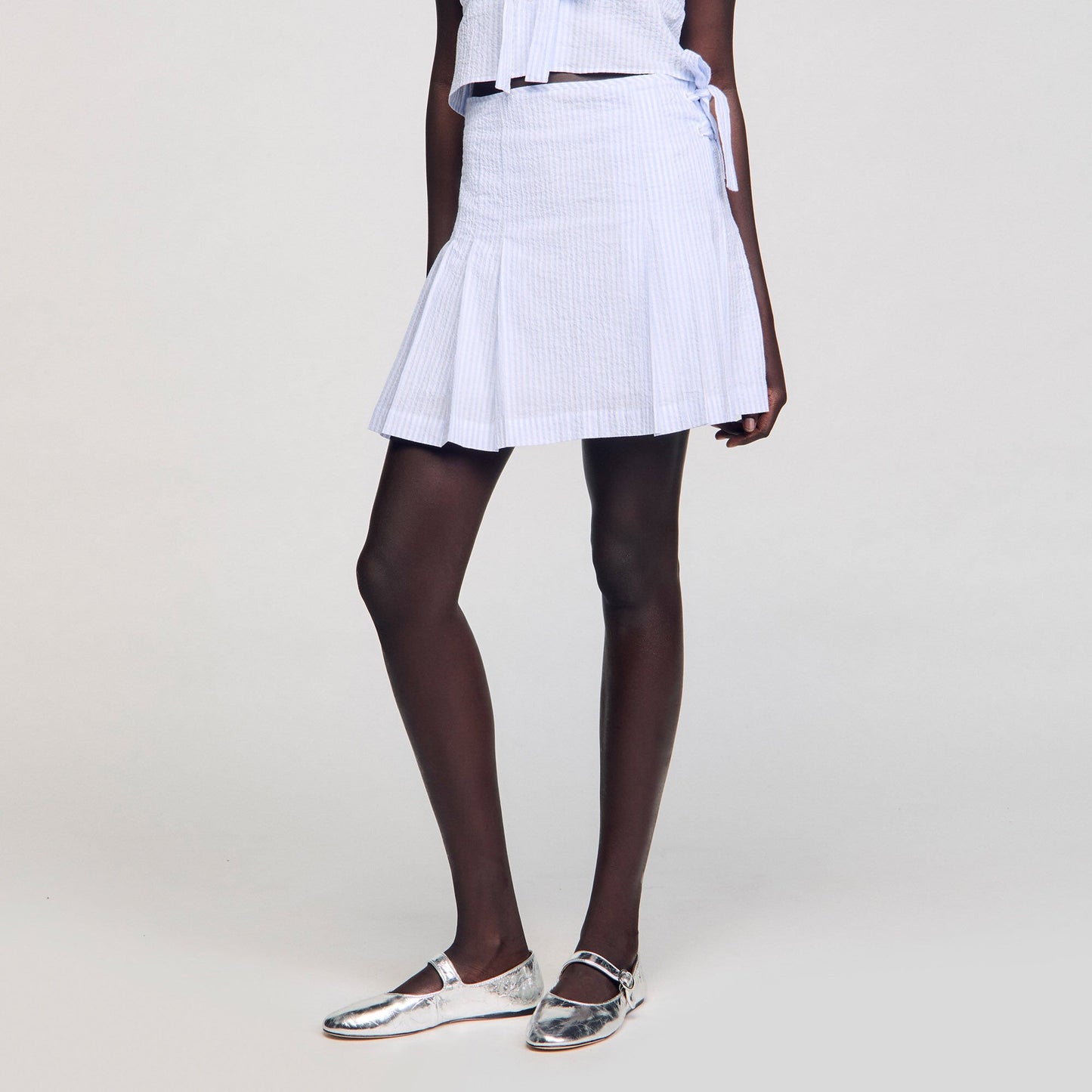 Sandro Mini striped skirt Ciel / Blanc