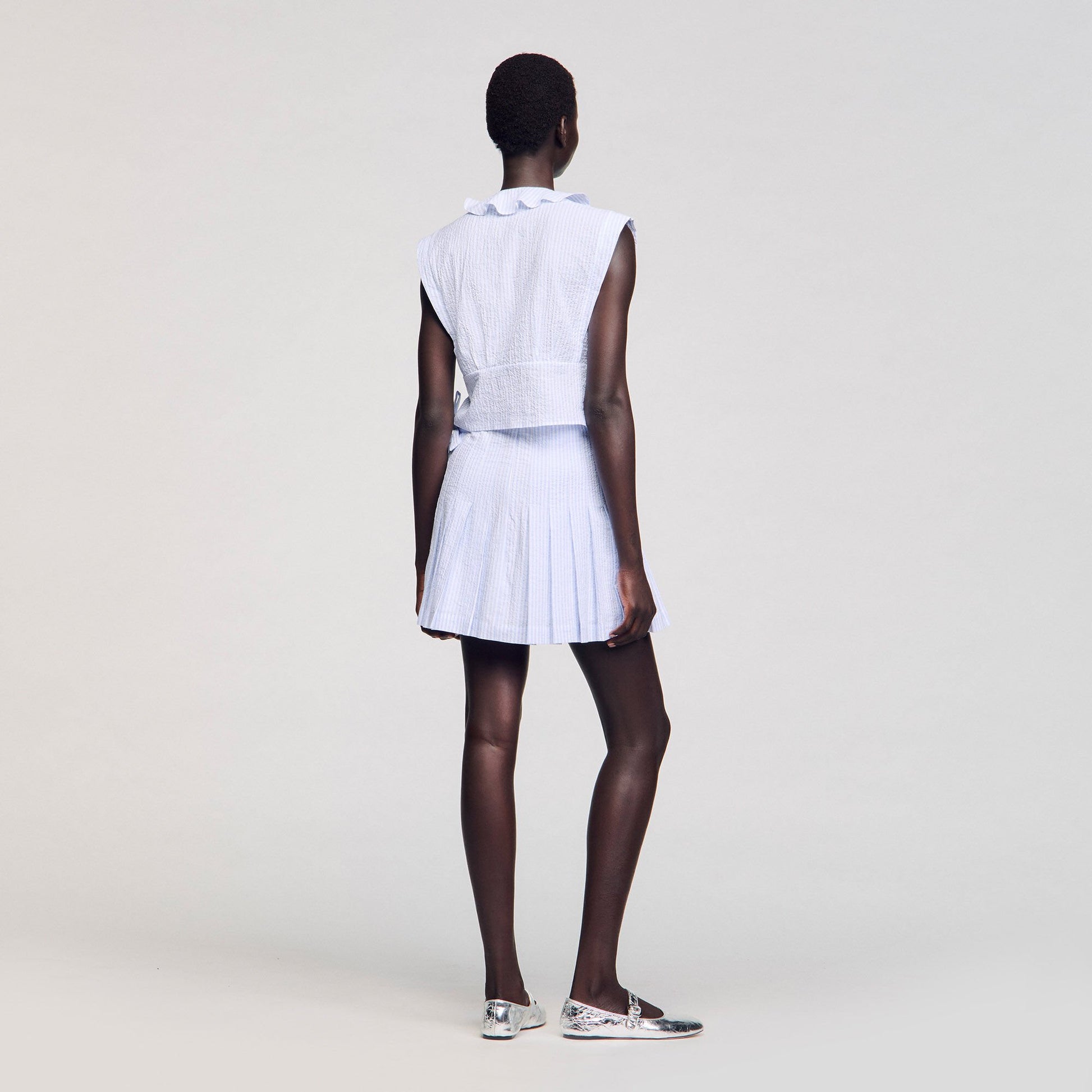 Sandro Mini striped skirt Ciel / Blanc