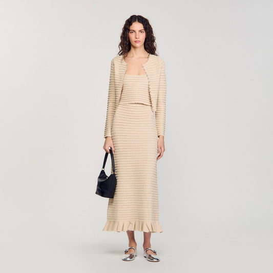 Sandro Rhinestone knit maxi skirt Beige