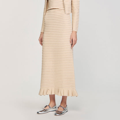Sandro Rhinestone knit maxi skirt Beige