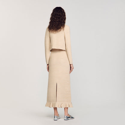 Sandro Rhinestone knit maxi skirt Beige