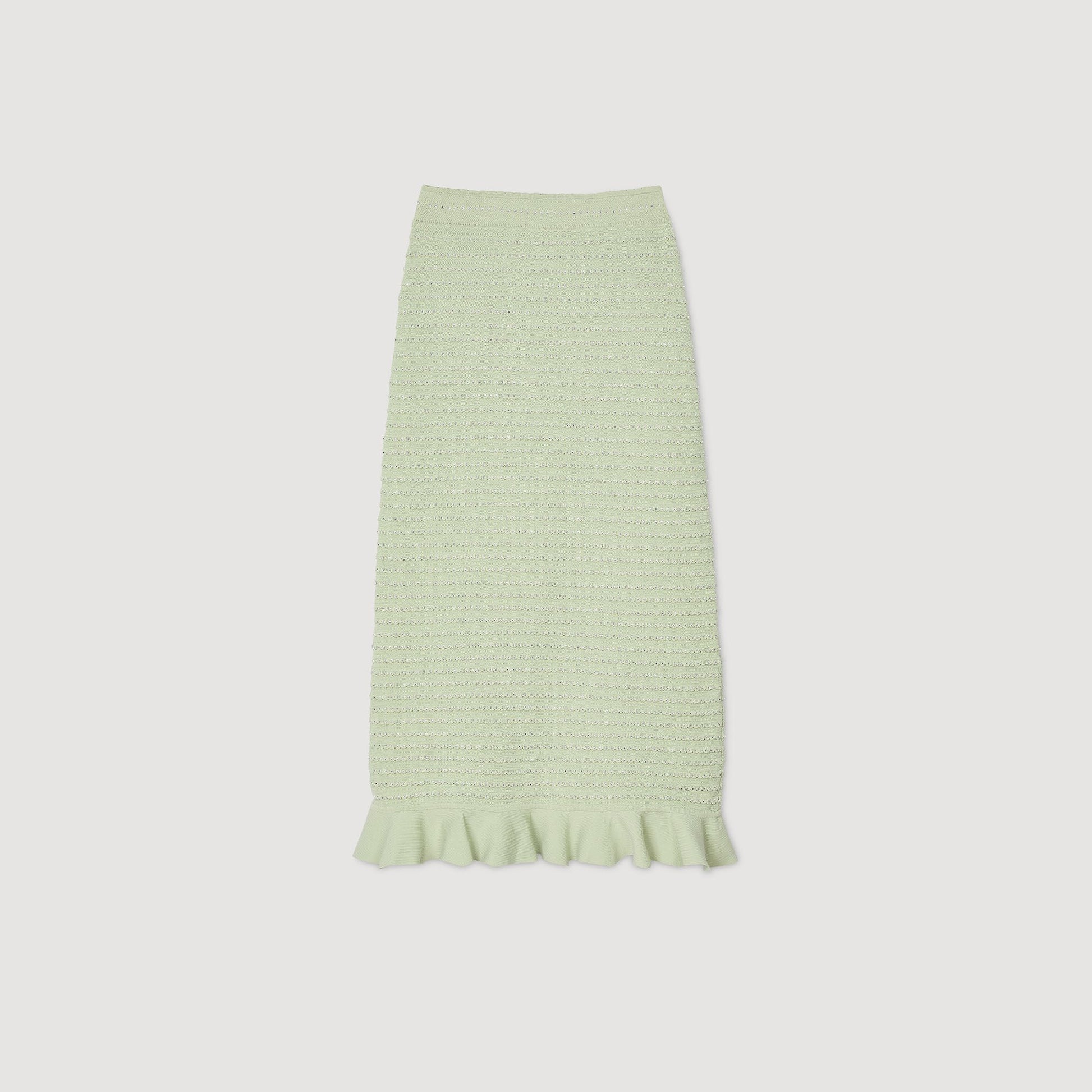 Sandro Rhinestone knit maxi skirt Almond Green
