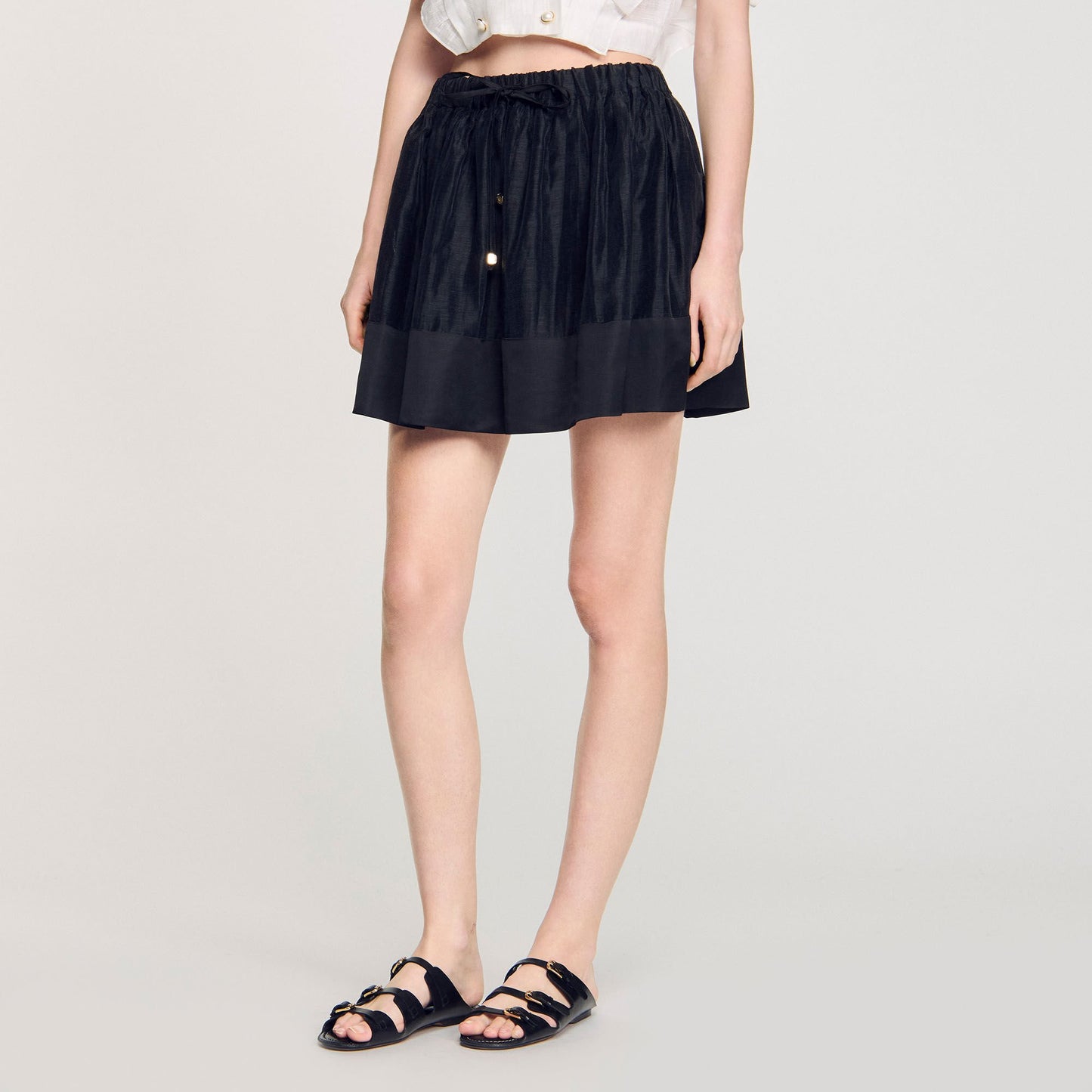Sandro Mini dual-material skirt Black