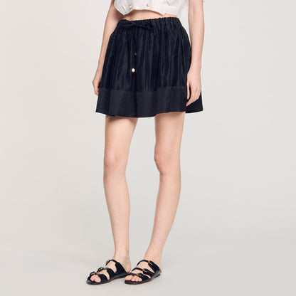 Sandro Mini dual-material skirt Black