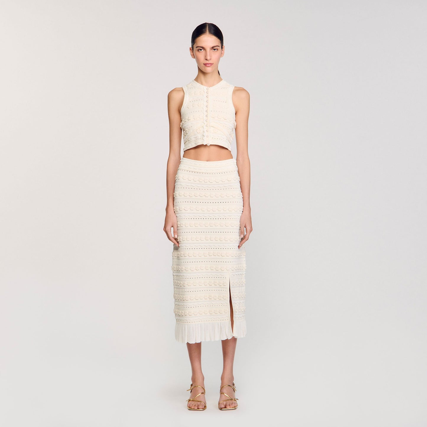 Sandro Maxi skirt with crochet detailing Ecru