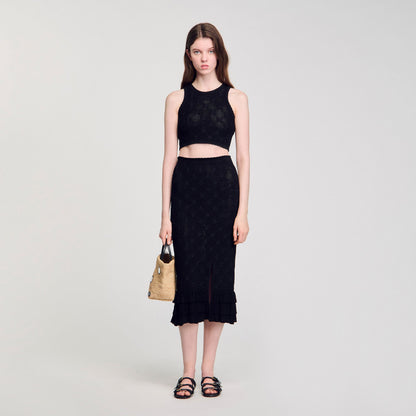 Sandro Knit midi skirt Black