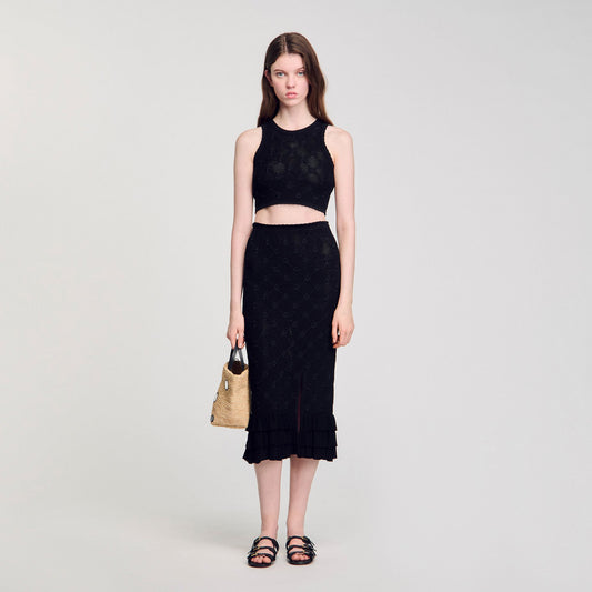 Sandro Knit midi skirt Black