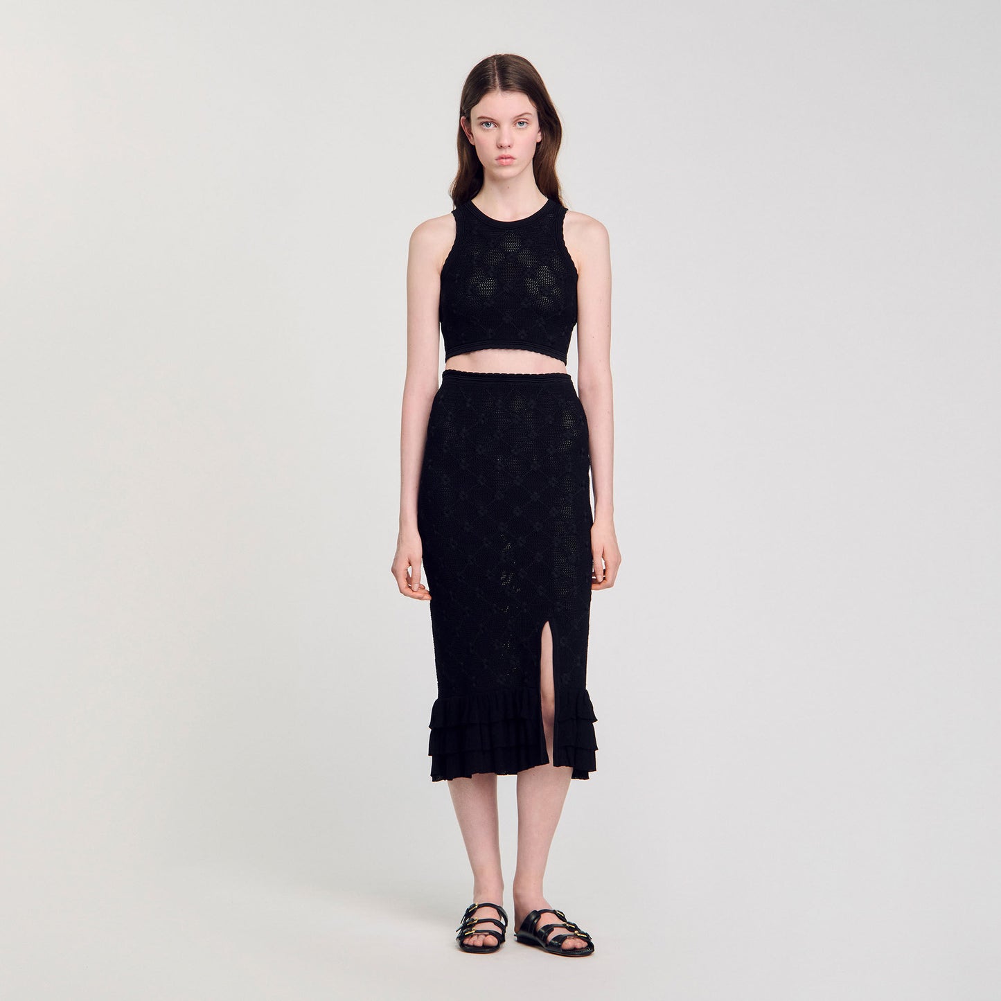 Sandro Knit midi skirt Black