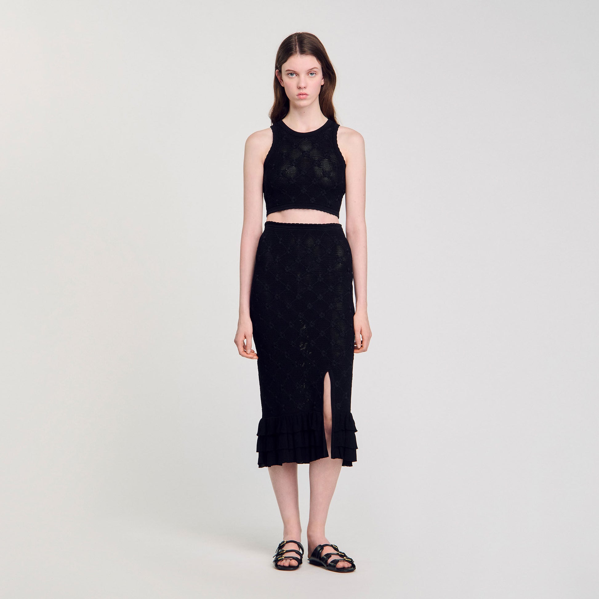 Sandro Knit midi skirt Black