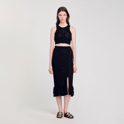 Sandro Knit midi skirt Black