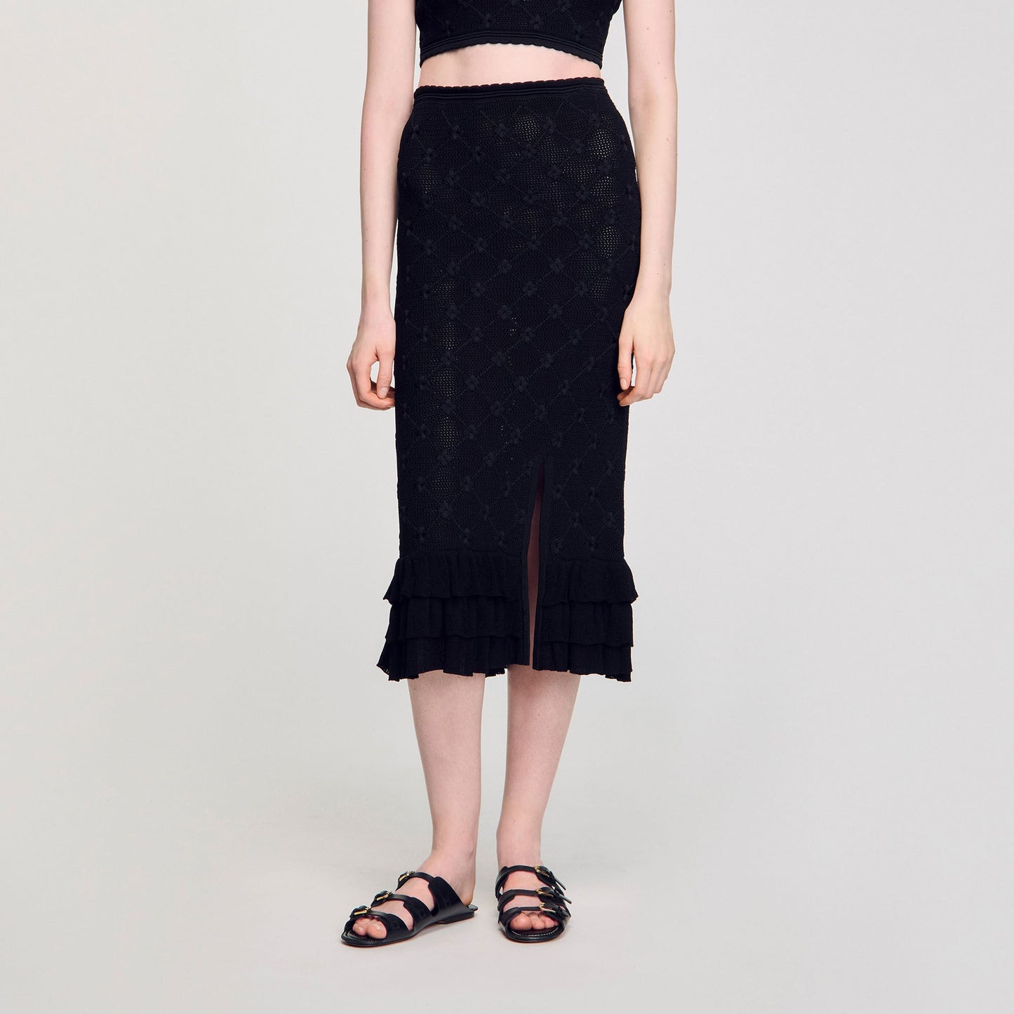 Sandro Knit midi skirt Black