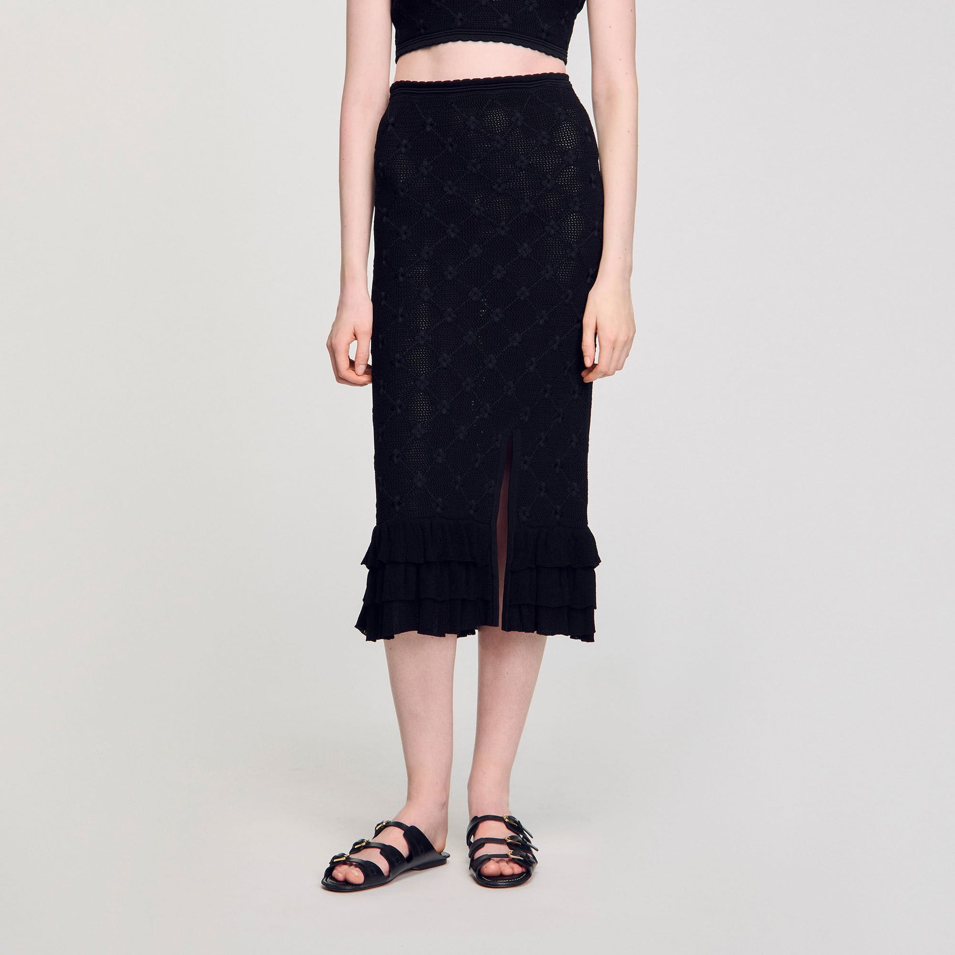 Sandro Knit midi skirt Black