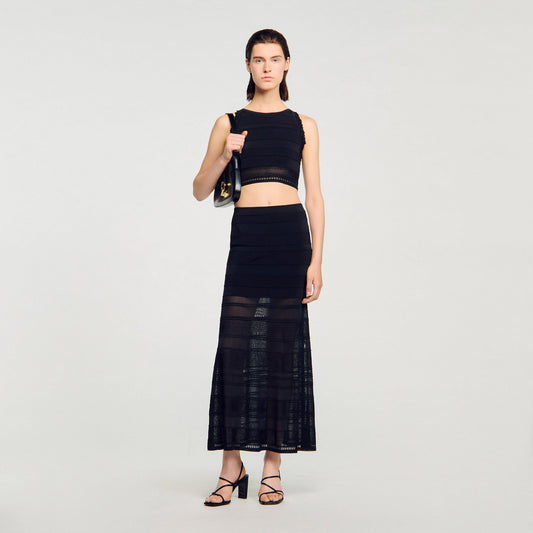 Sandro Maxi decorative knit skirt Black