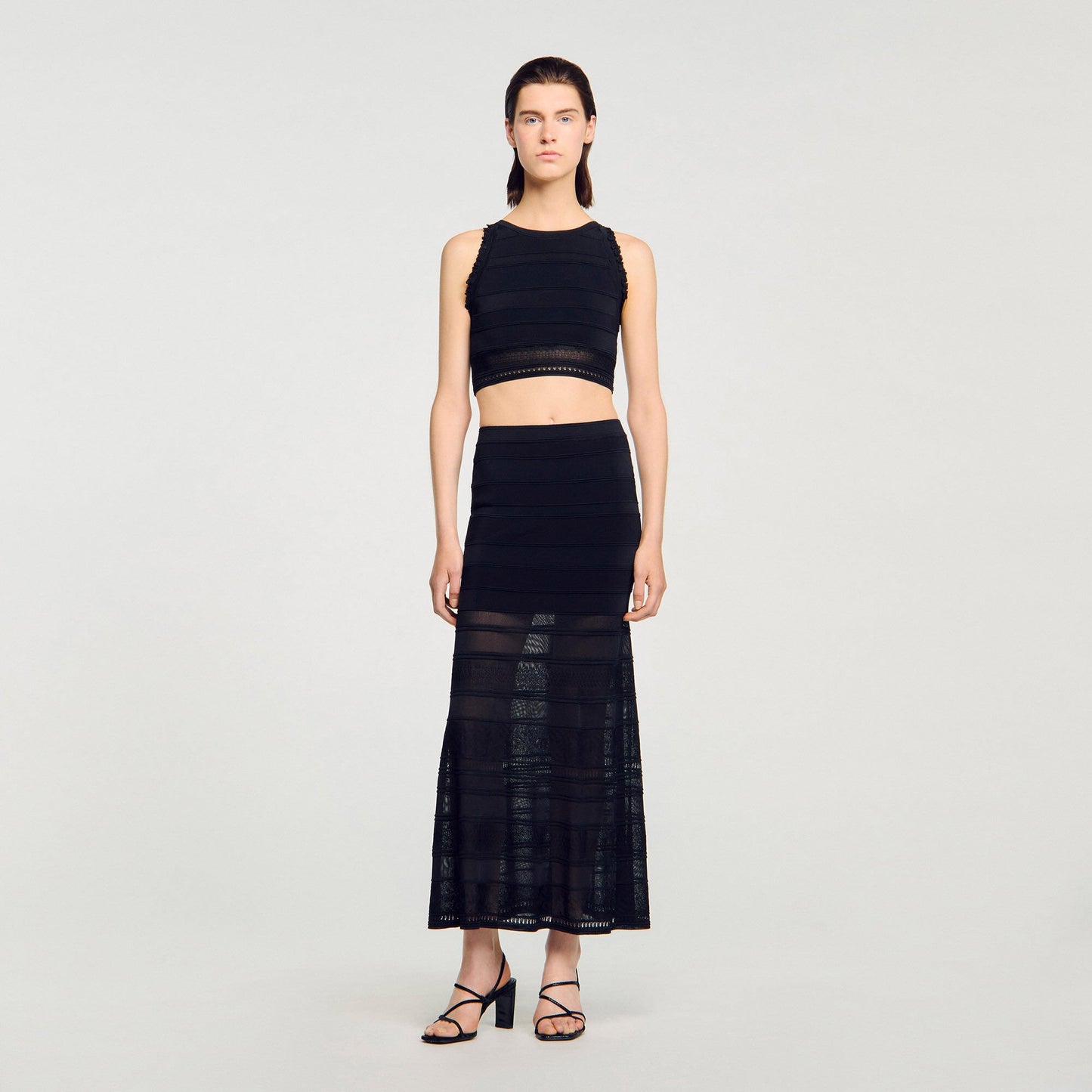 Sandro Maxi decorative knit skirt Black
