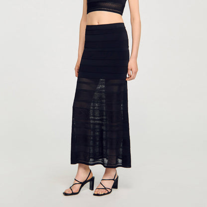 Sandro Maxi decorative knit skirt Black