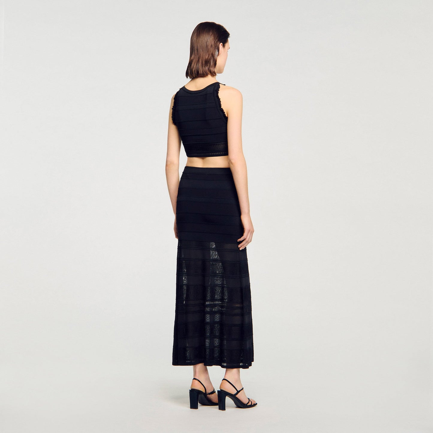 Sandro Maxi decorative knit skirt Black
