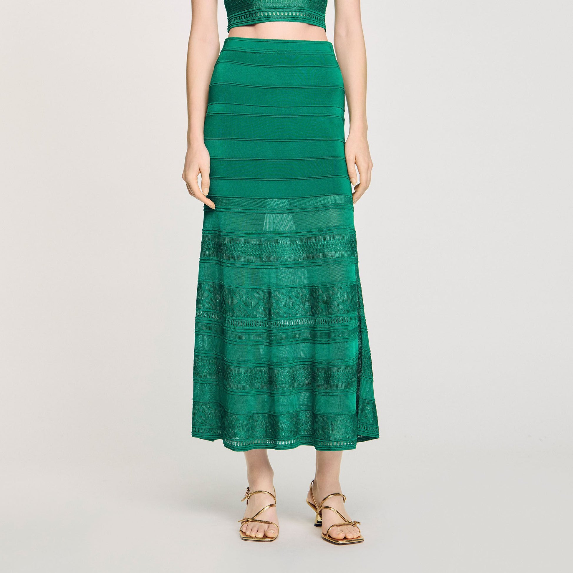 Sandro Maxi decorative knit skirt Emeuraude Green