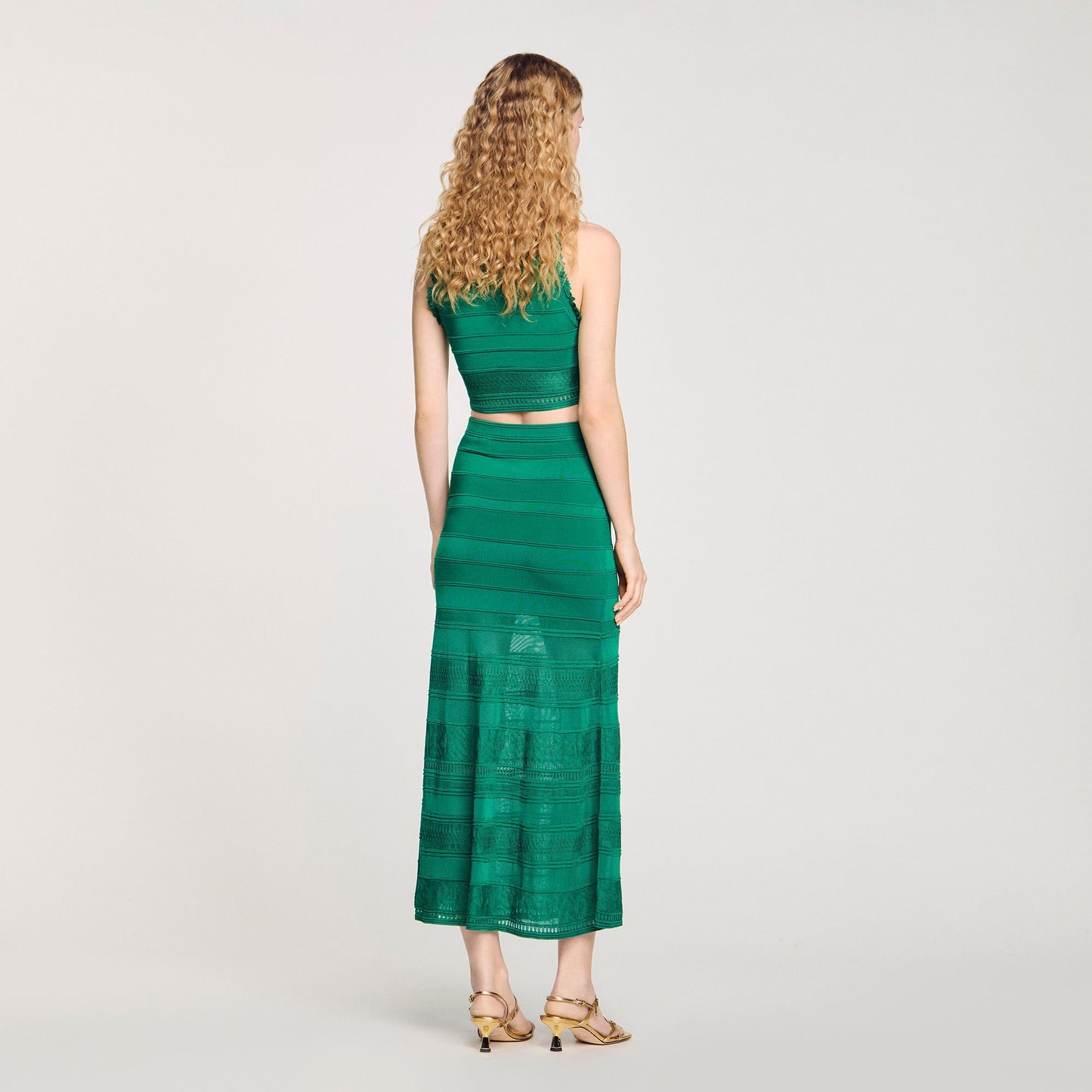 Sandro Maxi decorative knit skirt Emeuraude Green