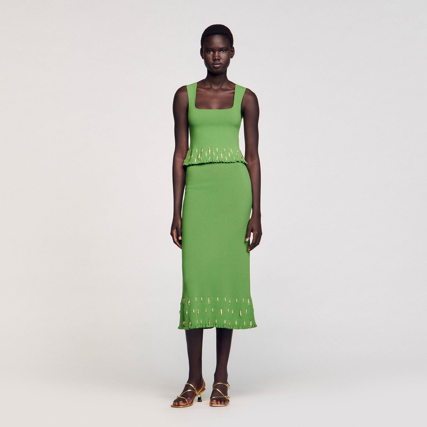 Sandro Maxi knit skirt with charms Green